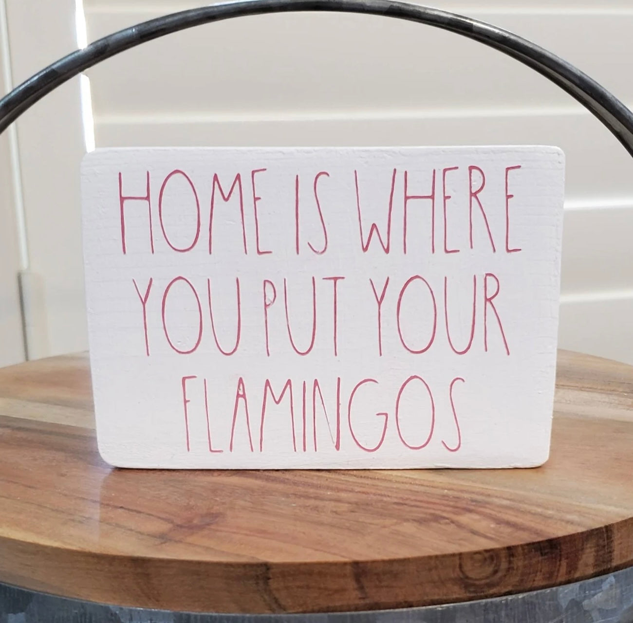 Flamingo Camping Tiered Tray Decor – Hand-Painted Camper, Pine, and Palm Signs with Bead Garland
