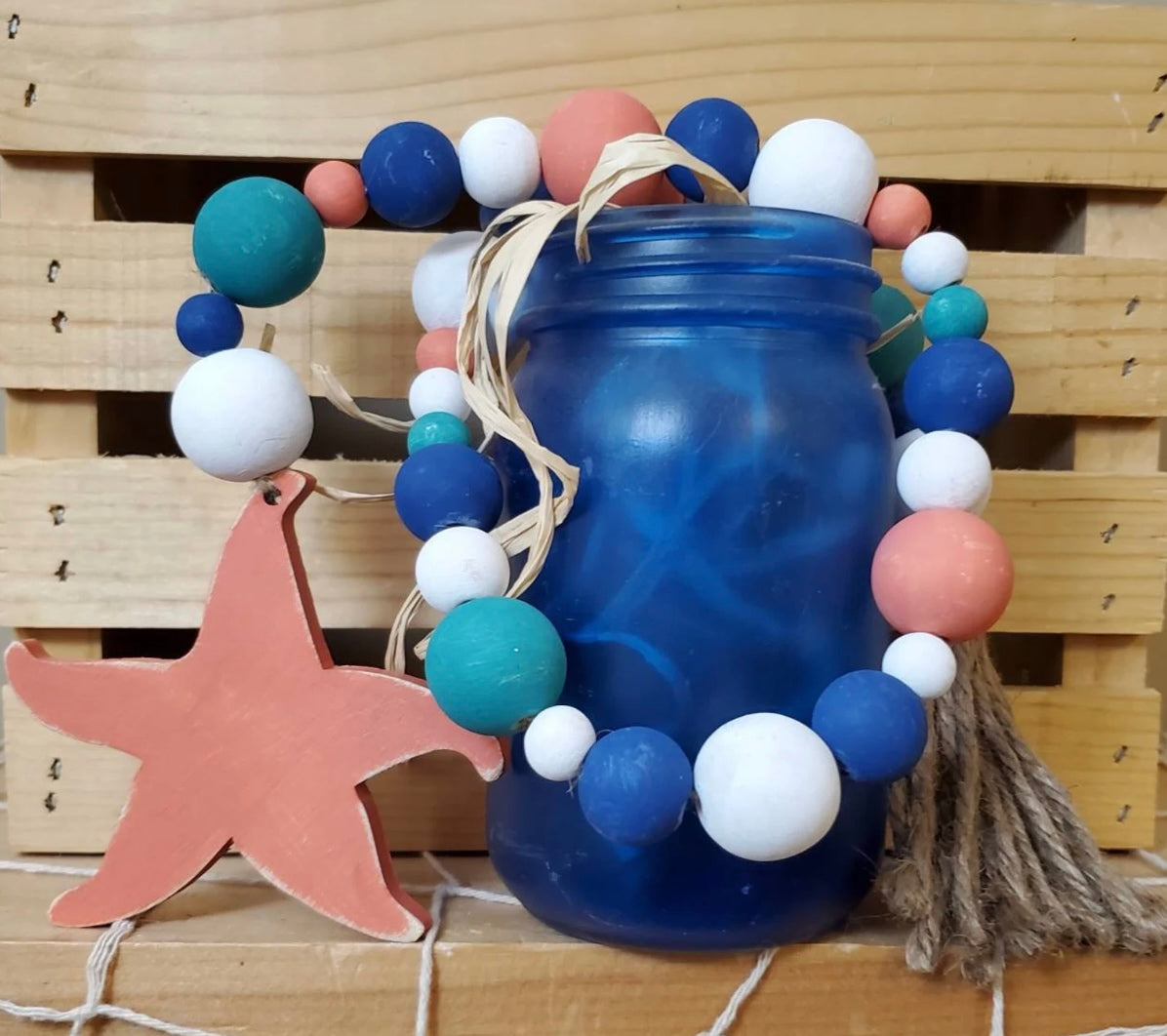 Coral & Teal Beach House Tiered Tray Decor
