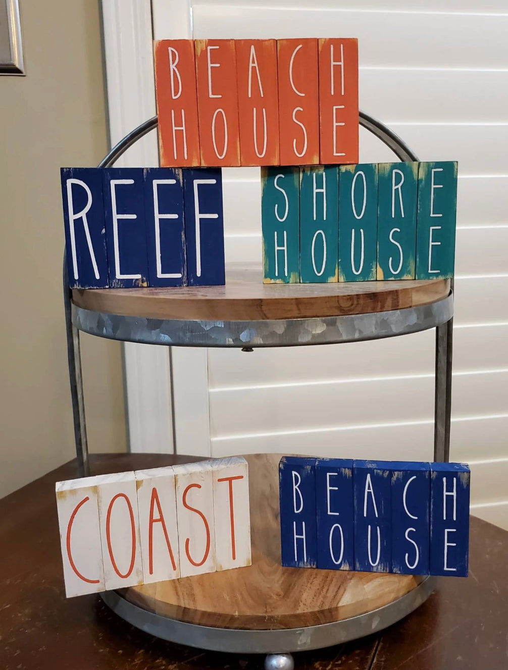 Coral & Teal Beach House Tiered Tray Decor