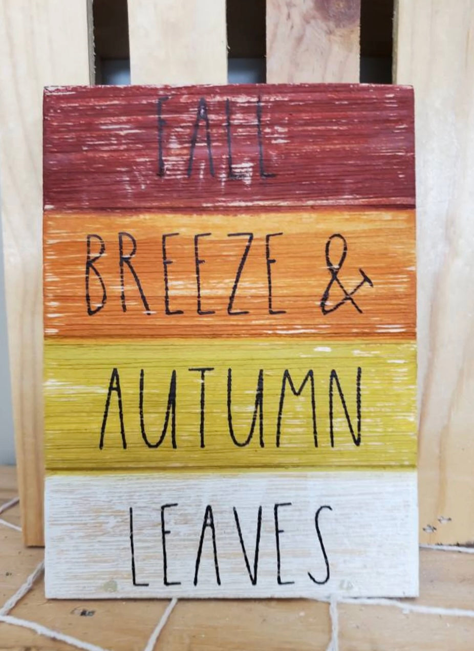 3D Leaf Fall Tiered Tray Decor – Hand-Painted Autumn Mini Signs with Layered Wood Accents