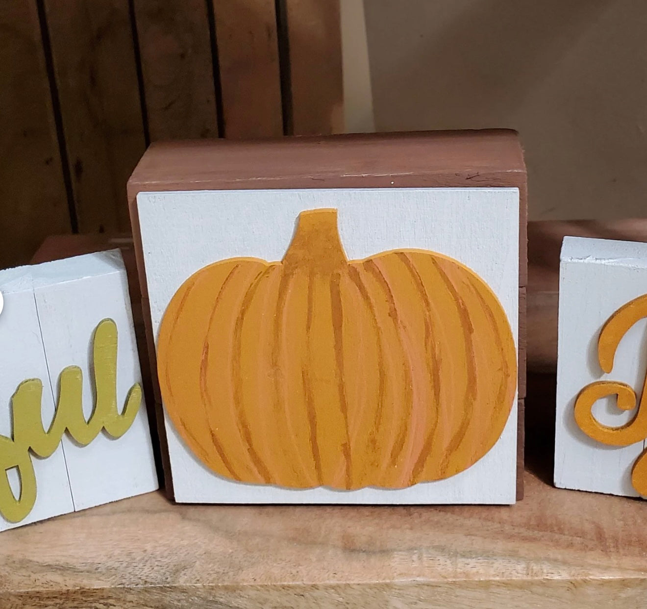 Fall Tiered Tray Decor – Burgundy & Gold 3D Wood Signs, Hand Painted Autumn Shelf Sitters
