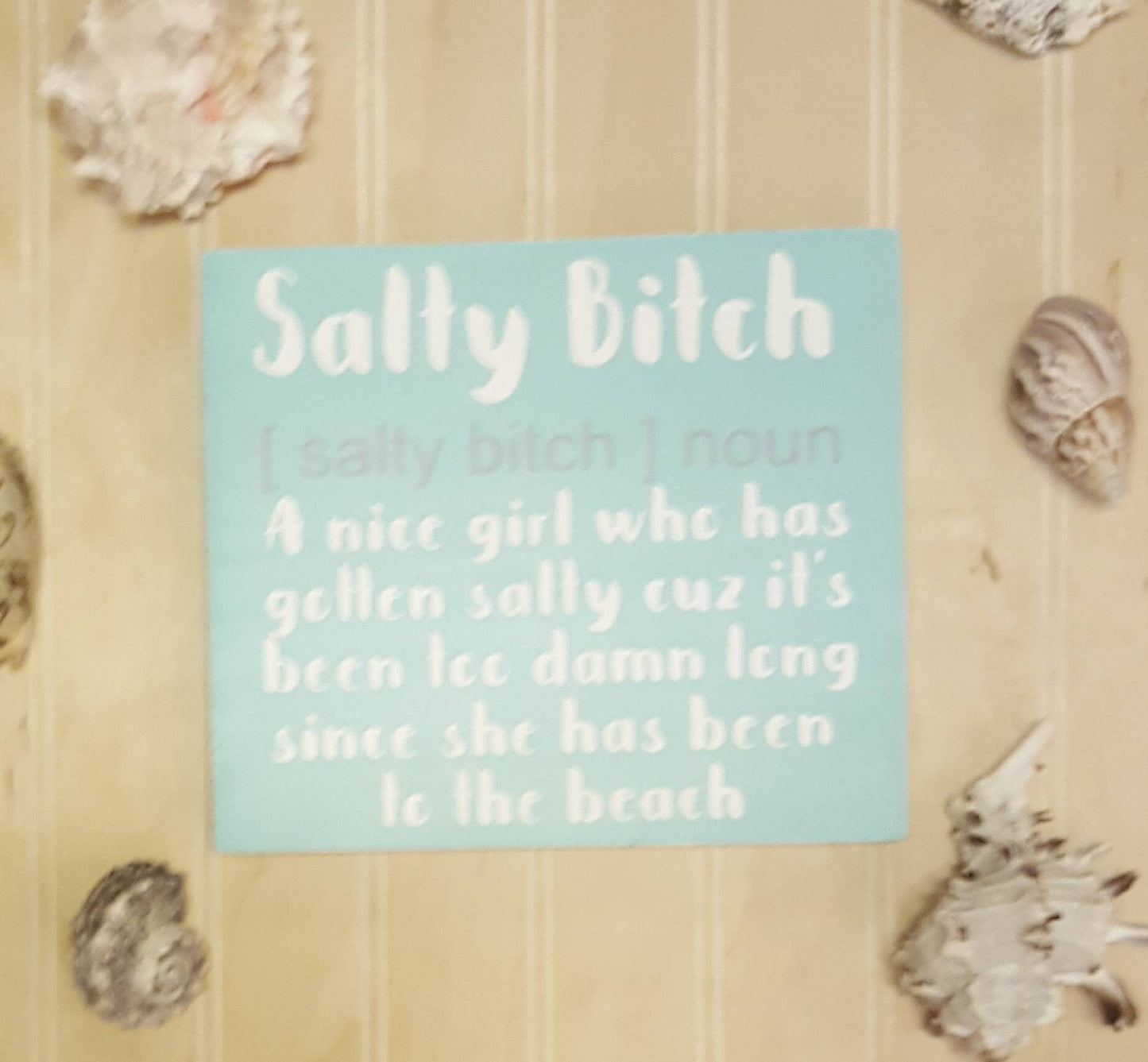Salty Bitch Beach Sign – Hand-Painted Funny Coastal Wall Decor (7x7) with Sawtooth Hanger