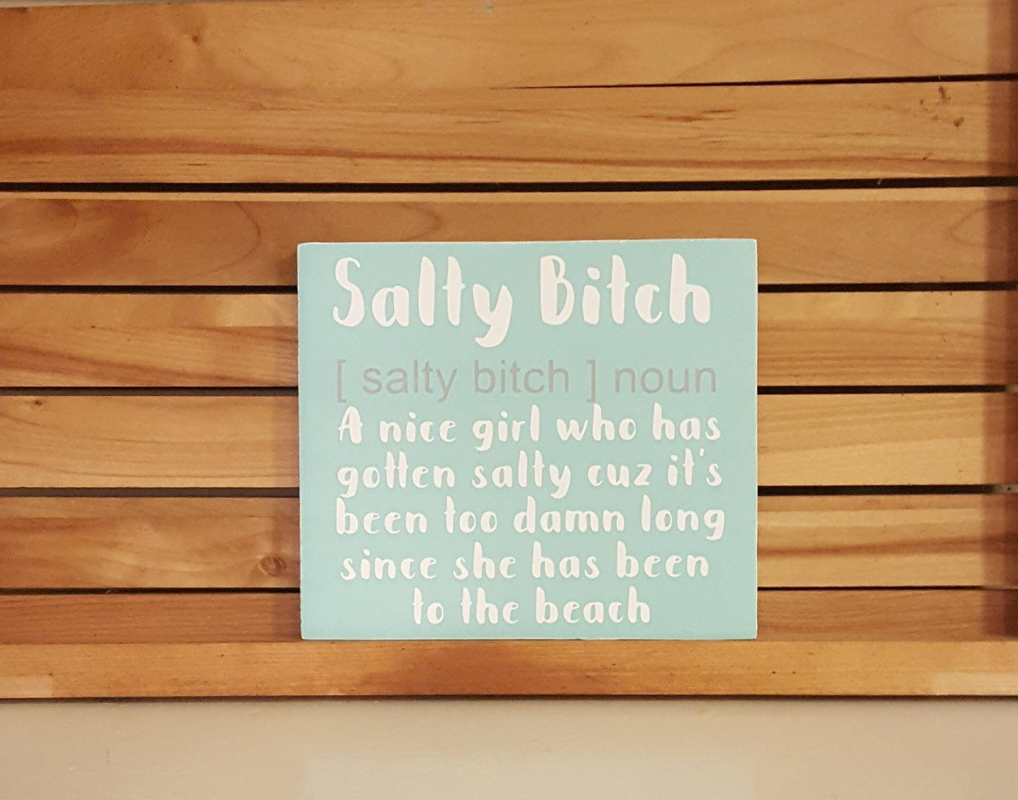 Salty Bitch Beach Sign – Hand-Painted Funny Coastal Wall Decor (7x7) with Sawtooth Hanger