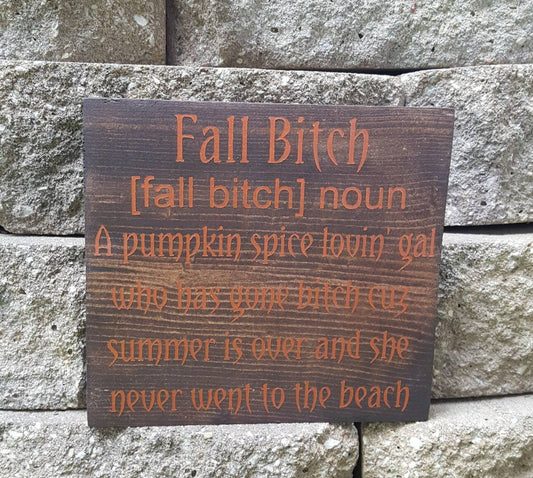 Fall Bitch Funny Wood Wall Sign with Sawtooth Hanger – Sassy Autumn Decor