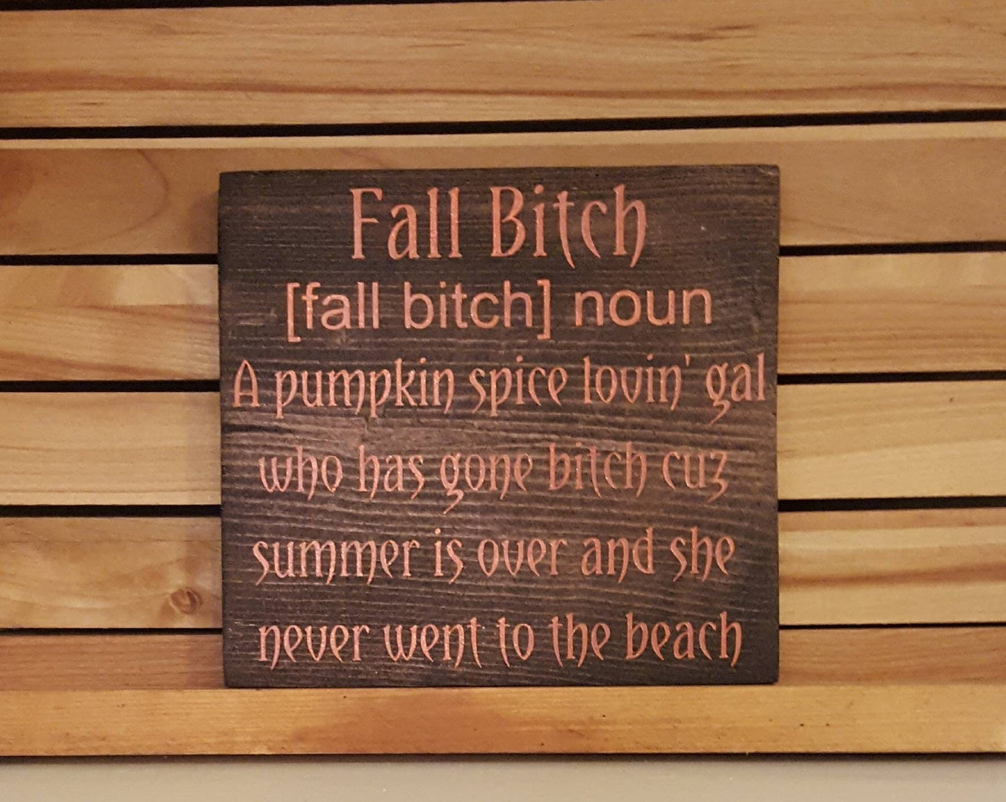 Fall Bitch Funny Wood Wall Sign with Sawtooth Hanger – Sassy Autumn Decor