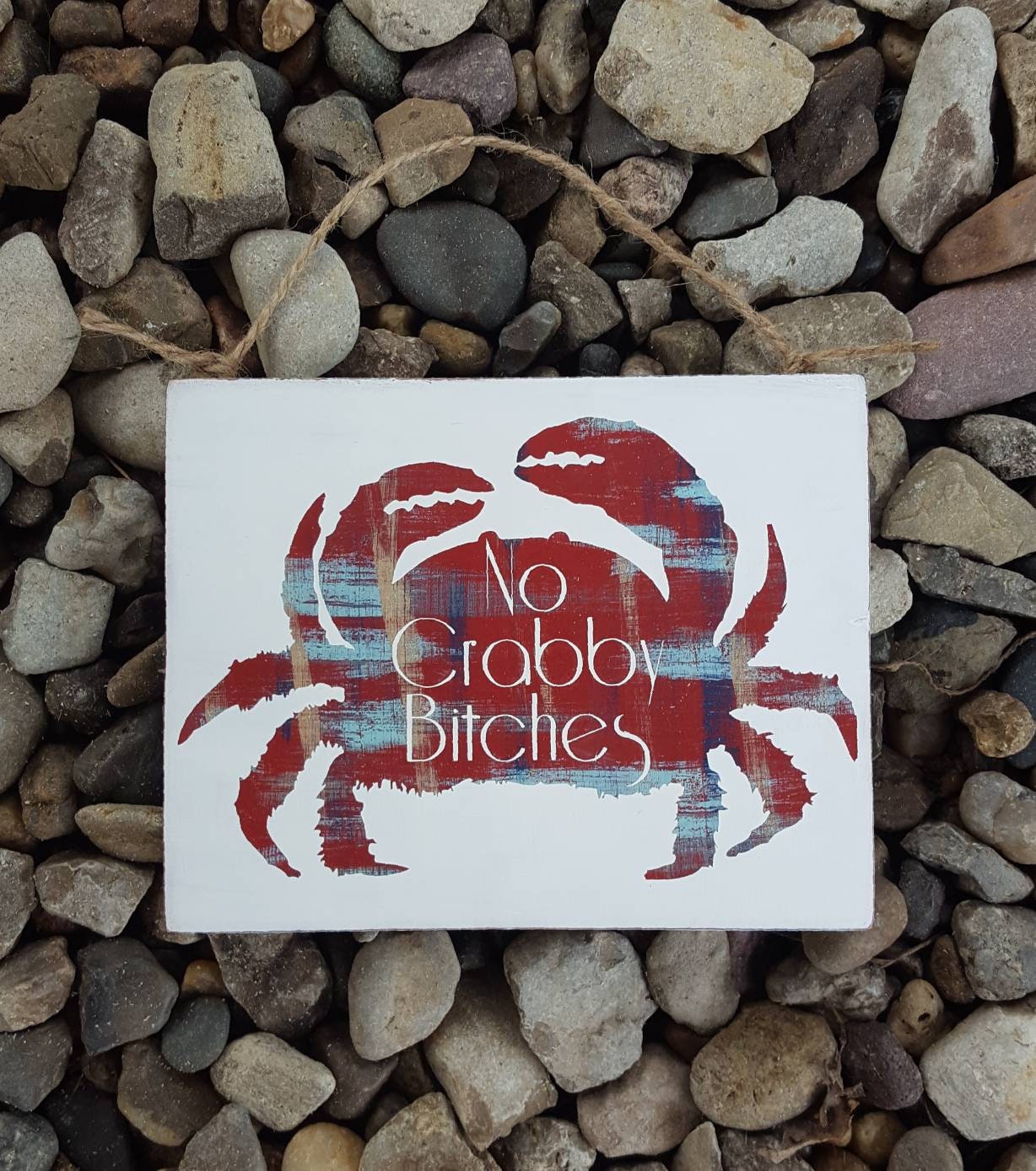 “No Crabby Bitches Allowed” Funny Beach House Sign – Hand-Painted Decor