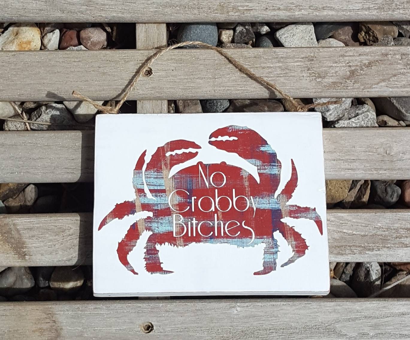 “No Crabby Bitches Allowed” Funny Beach House Sign – Hand-Painted Decor