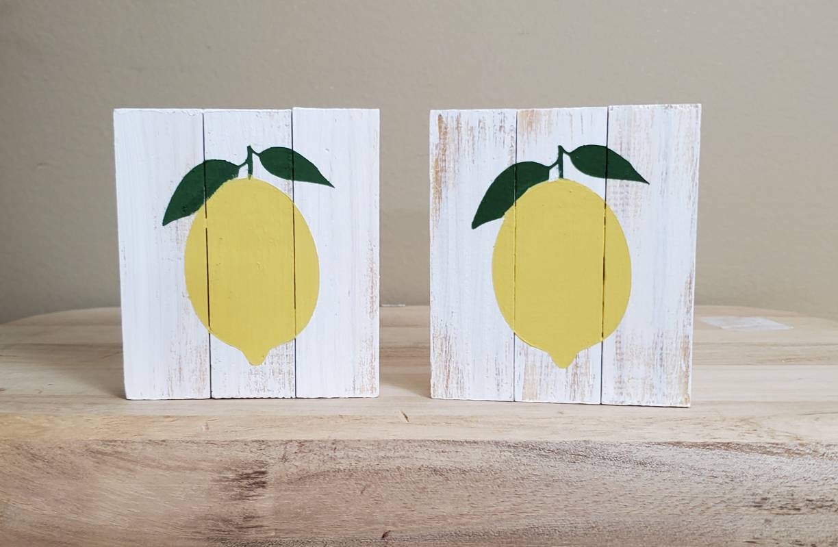 Lemon Tiered Tray Sign Set – Hand-Painted Summer Decor