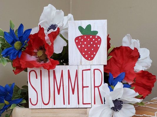 Strawberry Tiered Tray Decor – Hand-Painted Summer Mini Signs