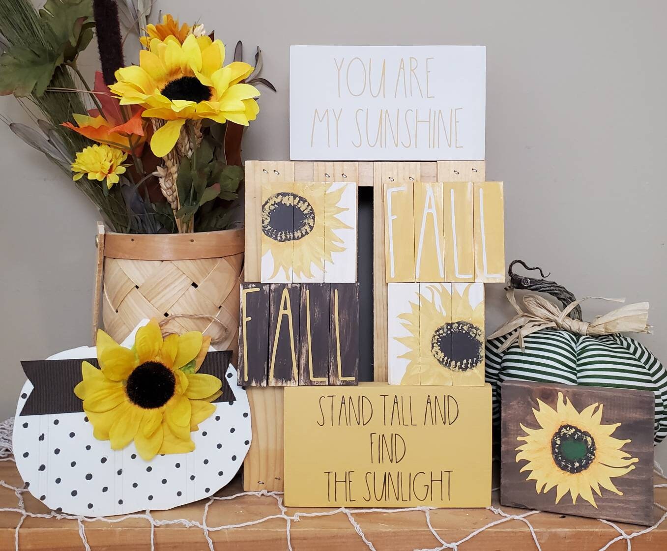 Stand Tall and Find the Sunlight Wood Sign – Inspirational Shelf Sitter | Sunflower Quote Home Decor