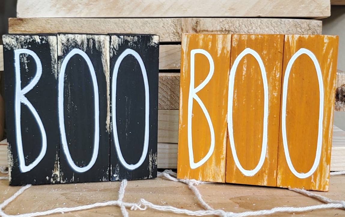 Halloween Tiered Tray Decor – Hand-Painted 3x3 Mini Signs for Spooky Cute Seasonal Styling