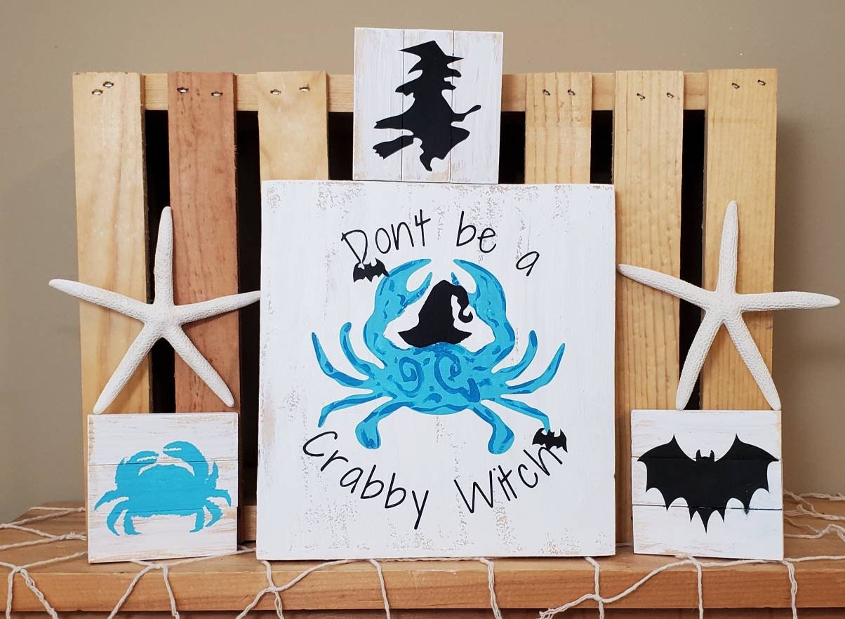 Crabby Witch – Funny Halloween Tiered Tray Decor with Coastal Charm