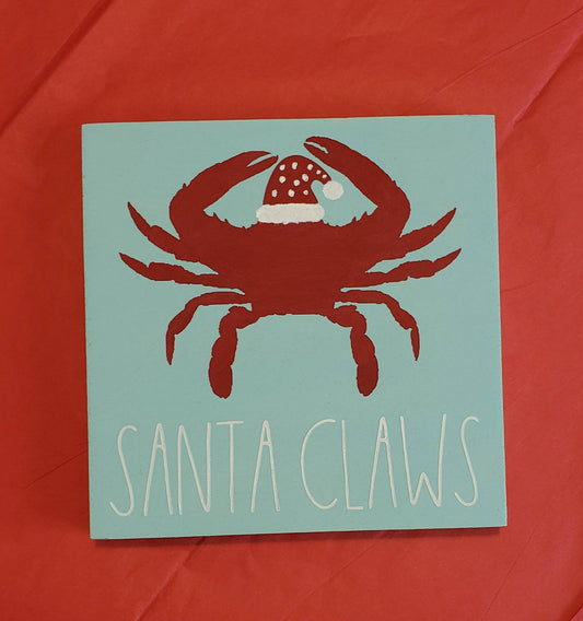 Santa Claws Crab Christmas Wood Sign – Holiday Decor for Coastal Christmas