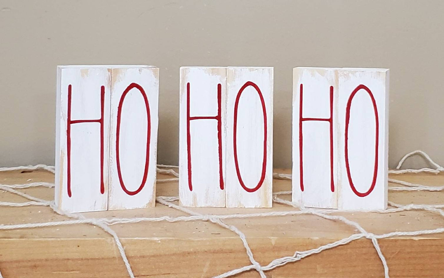 Ho Ho Ho Tiered Tray Decor – Set of 3 Hand-Painted Holiday Shelf Sitter Blocks in Custom Colors