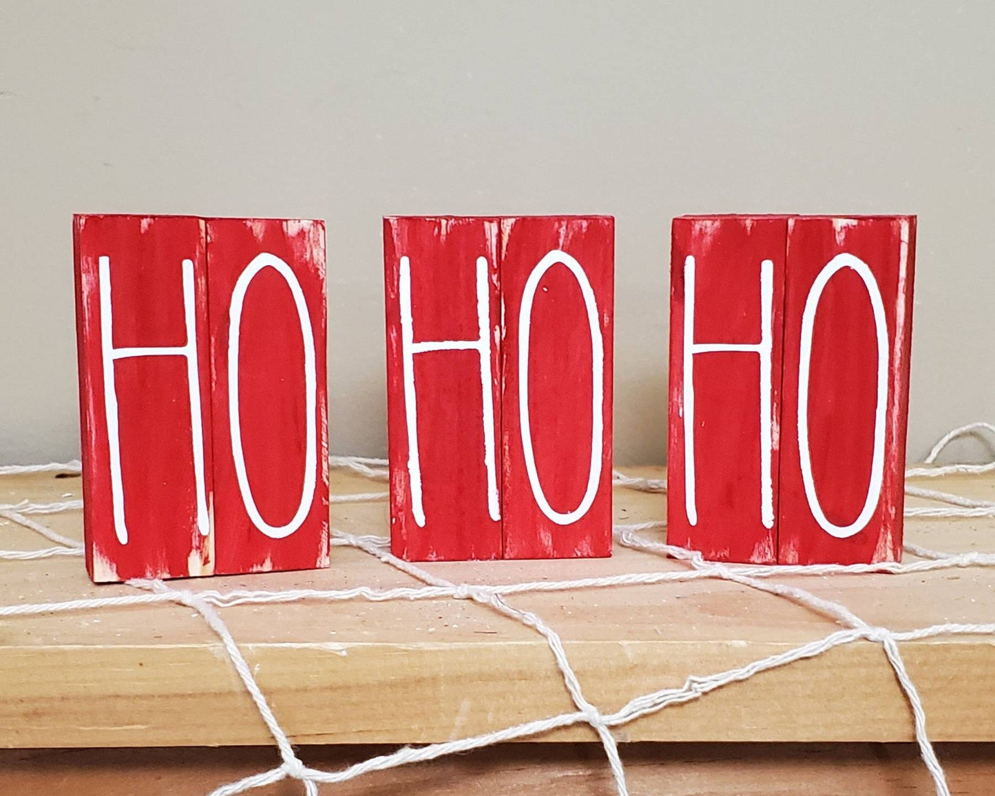 Ho Ho Ho Tiered Tray Decor – Set of 3 Hand-Painted Holiday Shelf Sitter Blocks in Custom Colors