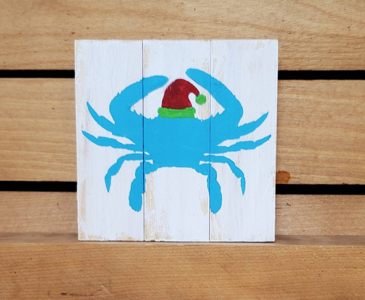 Beach Christmas Tiered Tray Decor – Hand-Painted 3x3 Mini Signs & Bead Garland (Single or Bundle of 6)