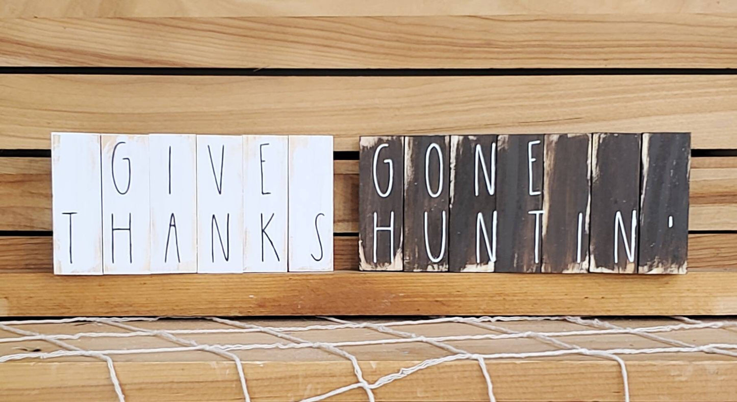 Thanksgiving Hunting Tiered Tray Decor – Give Thanks, Deer & Turkey Signs, Rustic Fall Shelf Sitters