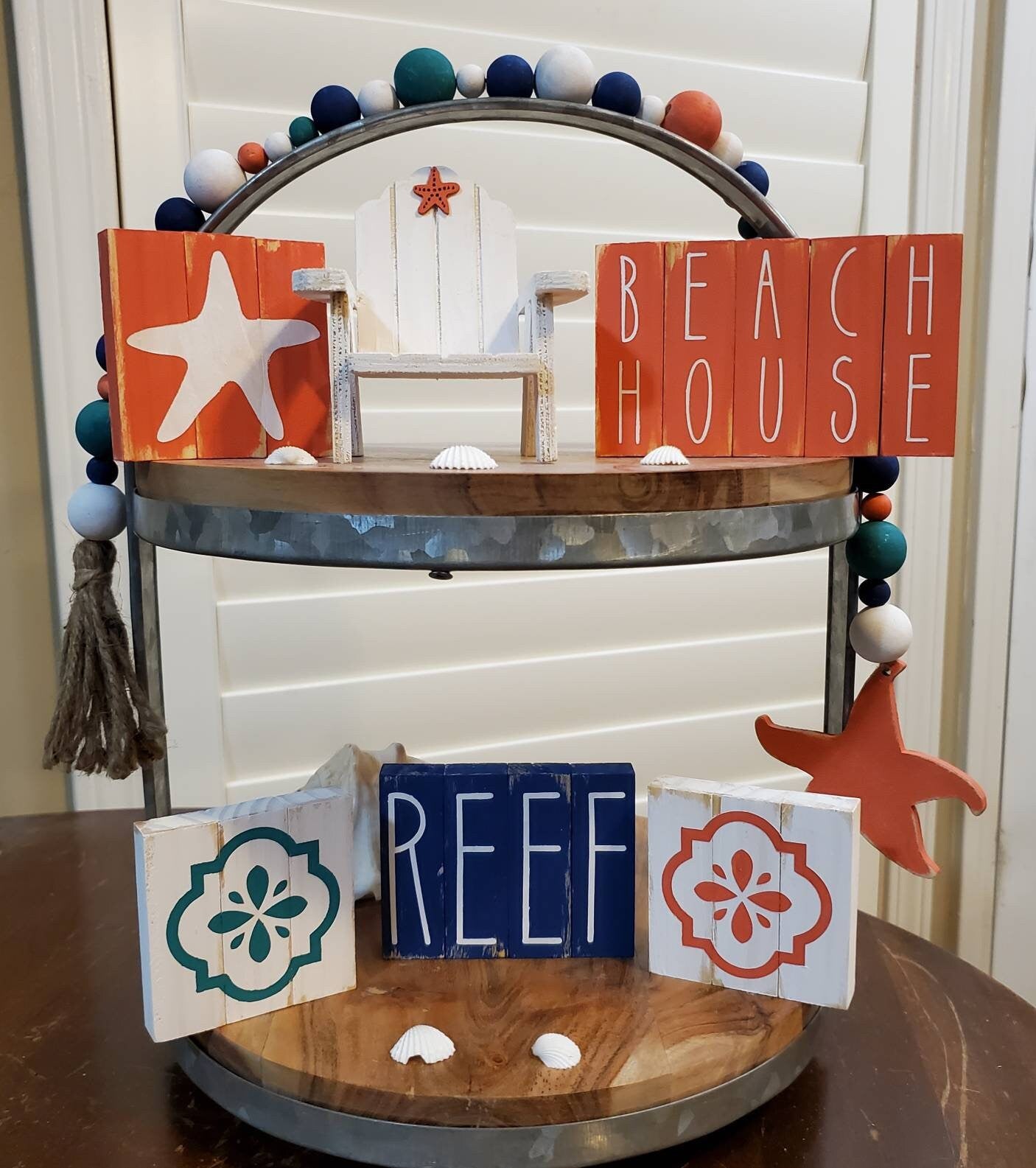 Coral & Teal Beach House Tiered Tray Decor
