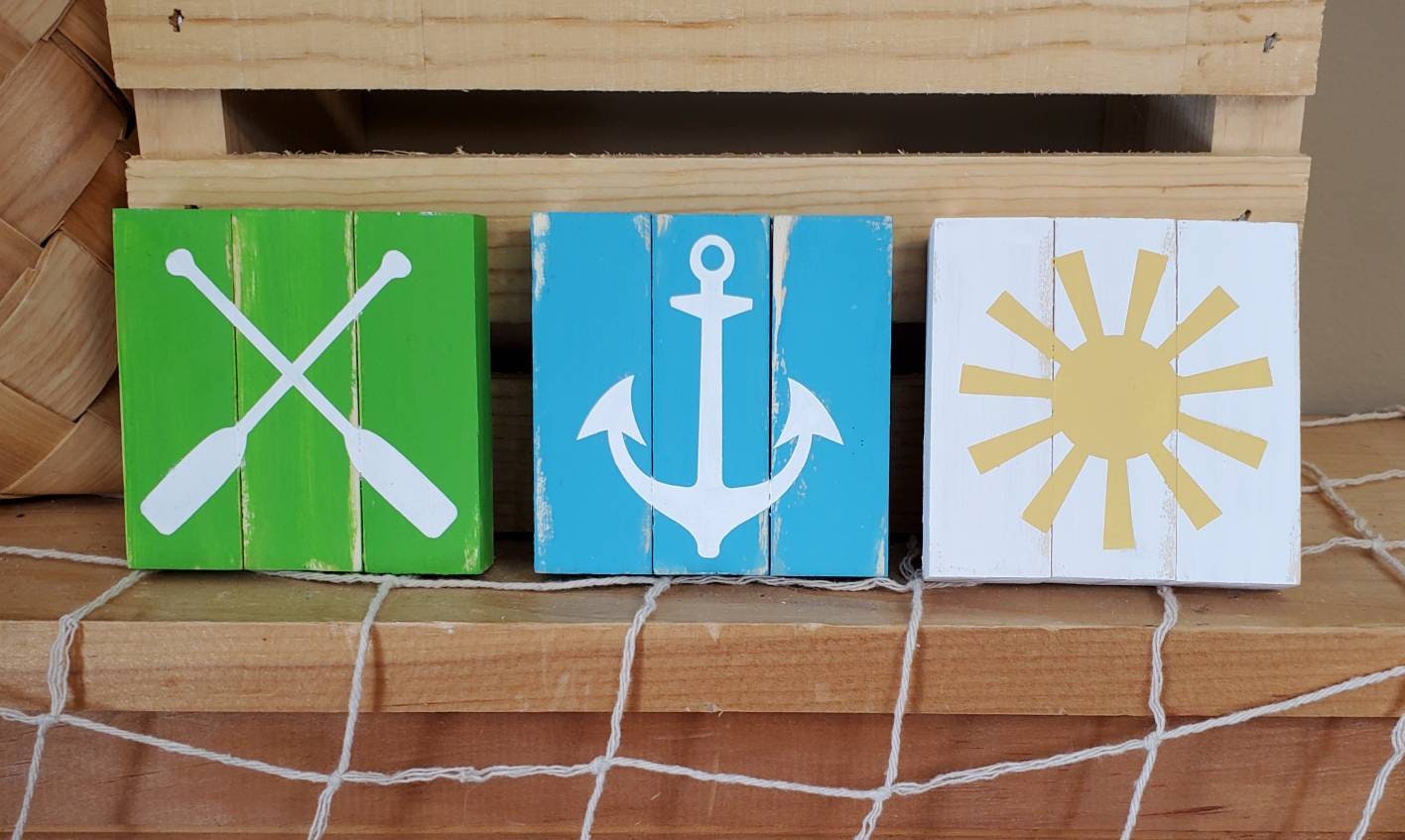 Life Is Better at the Lake Tiered Tray Decor – Hand-Painted Lake House Signs, Bead Garland & Adirondack Chair