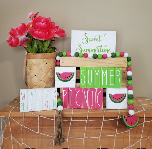 Sweet Summertime Watermelon Tiered Tray Set – Hand-Painted Summer Decor