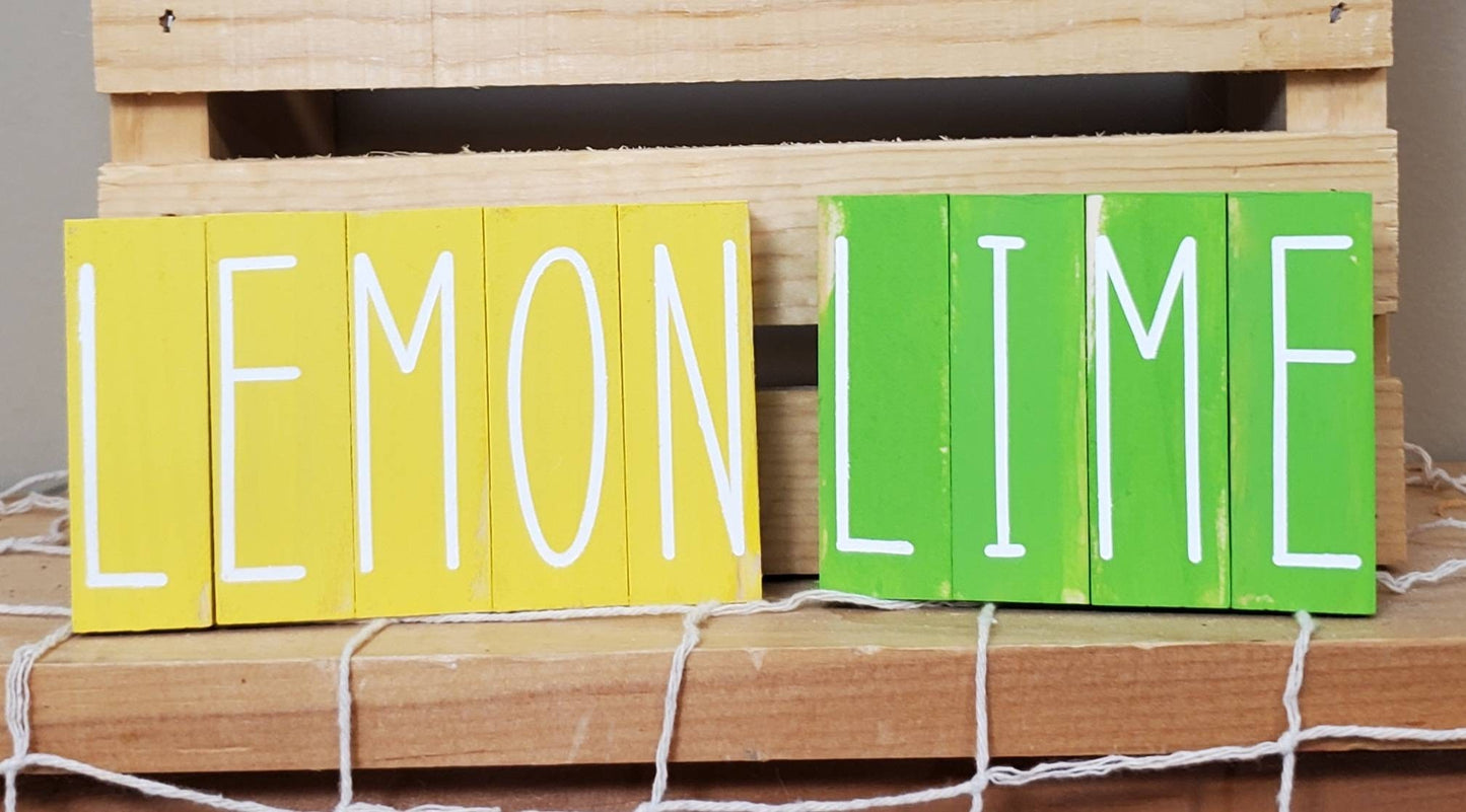 Lemon & Margarita Tiered Tray Decor β Hand-Painted Summer Bar Signs in Yellow & Lime