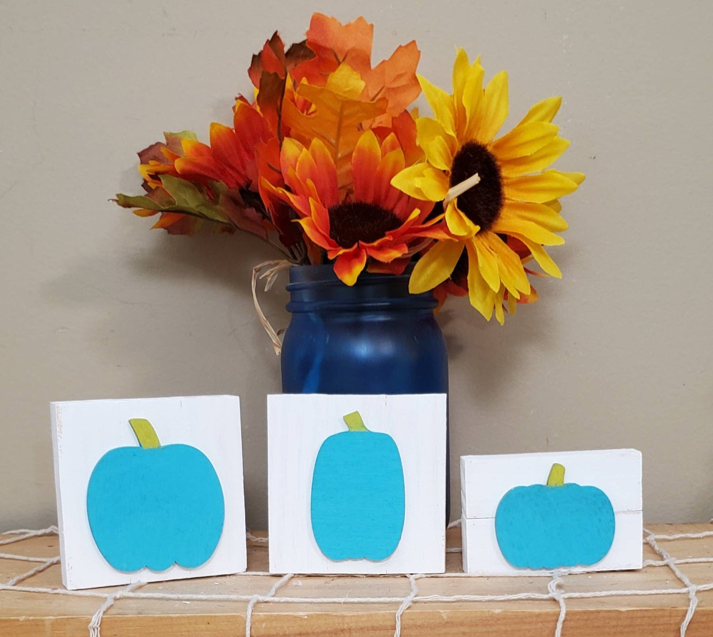 Fall Beach Tiered Tray Decor β Hello Pumpkin Coastal Autumn Mini Sign Set | Aqua, Lime & Orange Tiered Tray Pieces