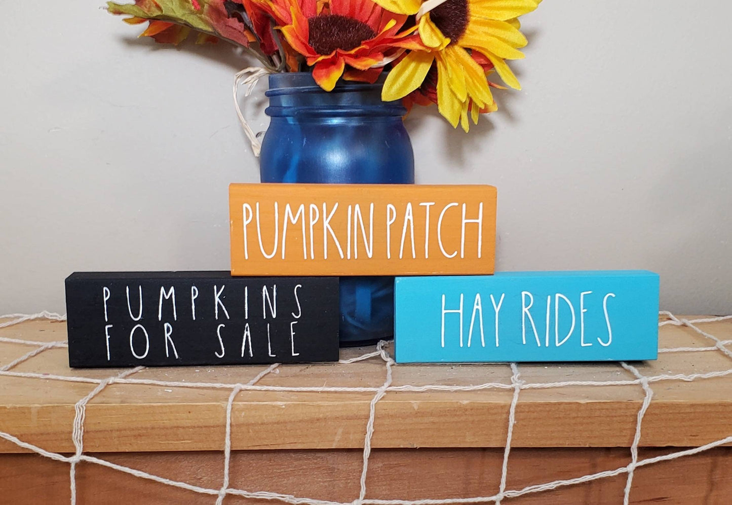 Fall Beach Tiered Tray Decor β Hello Pumpkin Coastal Autumn Mini Sign Set | Aqua, Lime & Orange Tiered Tray Pieces