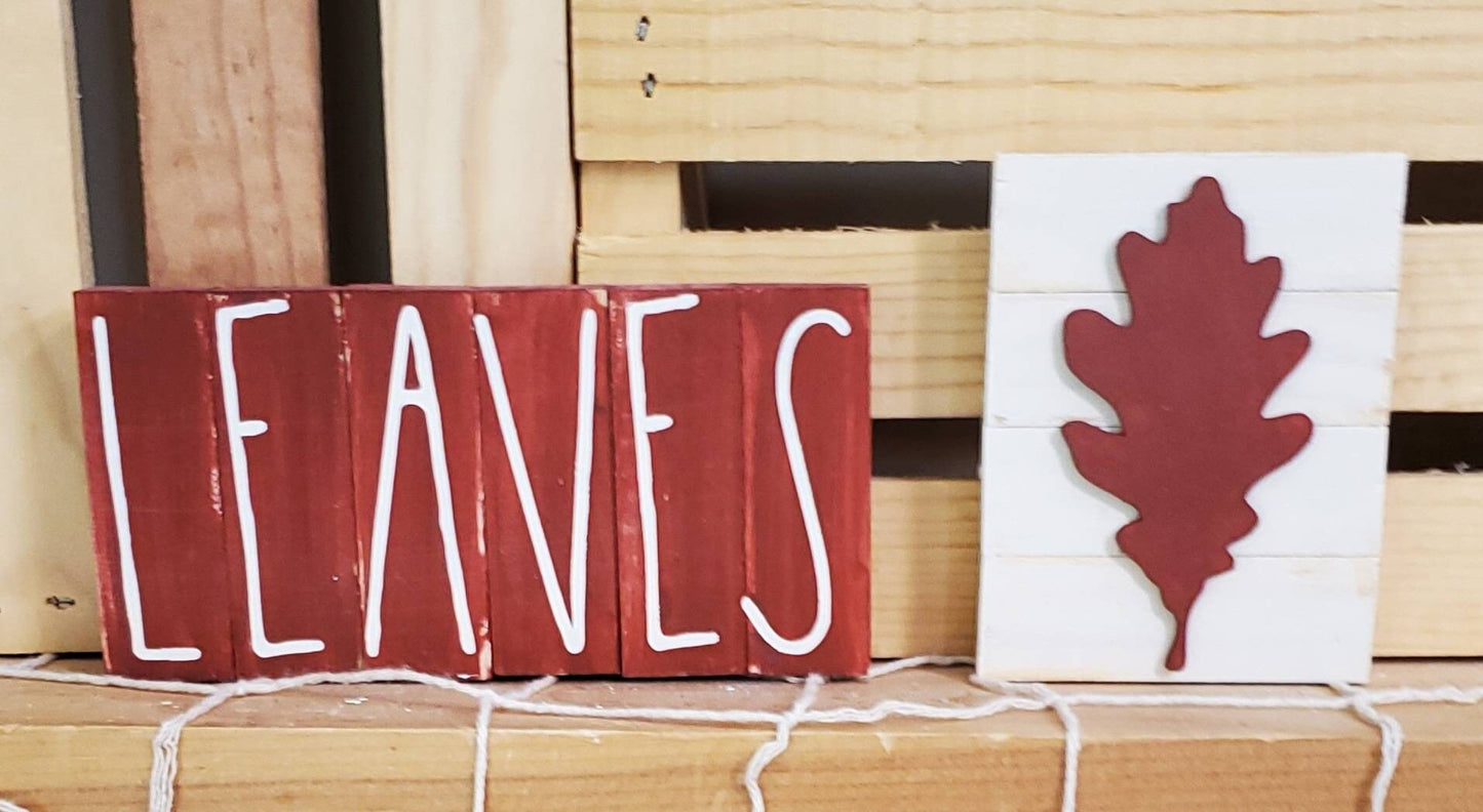 3D Leaf Fall Tiered Tray Decor – Hand-Painted Autumn Mini Signs with Layered Wood Accents