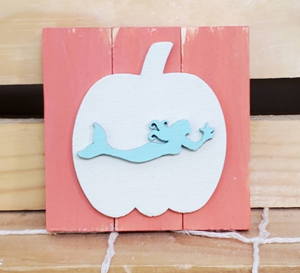 Fall Beach Tiered Tray Decor – Aqua & Coral Coastal Autumn Mini Signs | Mermaid & Pumpkin Surf Decor