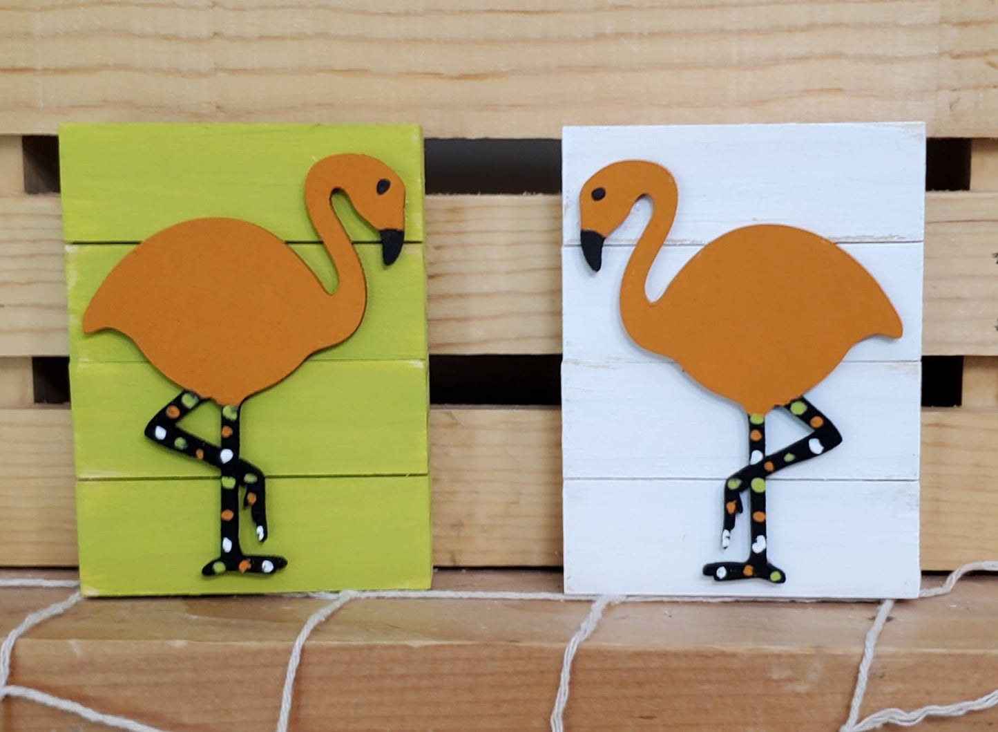 Flamingo Halloween Tiered Tray Decor – Hand-Painted Spooky Cute Signs for Coastal Halloween Styling