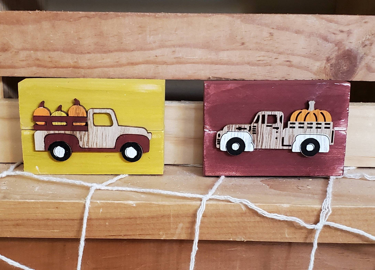 Fall Truck Tiered Tray Decor – Hand-Painted Mini Autumn Signs for Farmhouse & Seasonal Displays