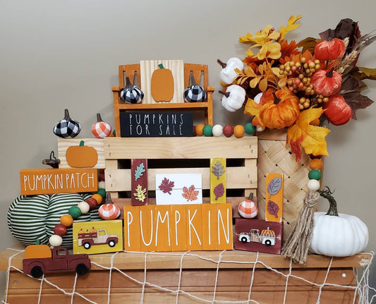 Fall Truck Tiered Tray Decor – Hand-Painted Mini Autumn Signs for Farmhouse & Seasonal Displays