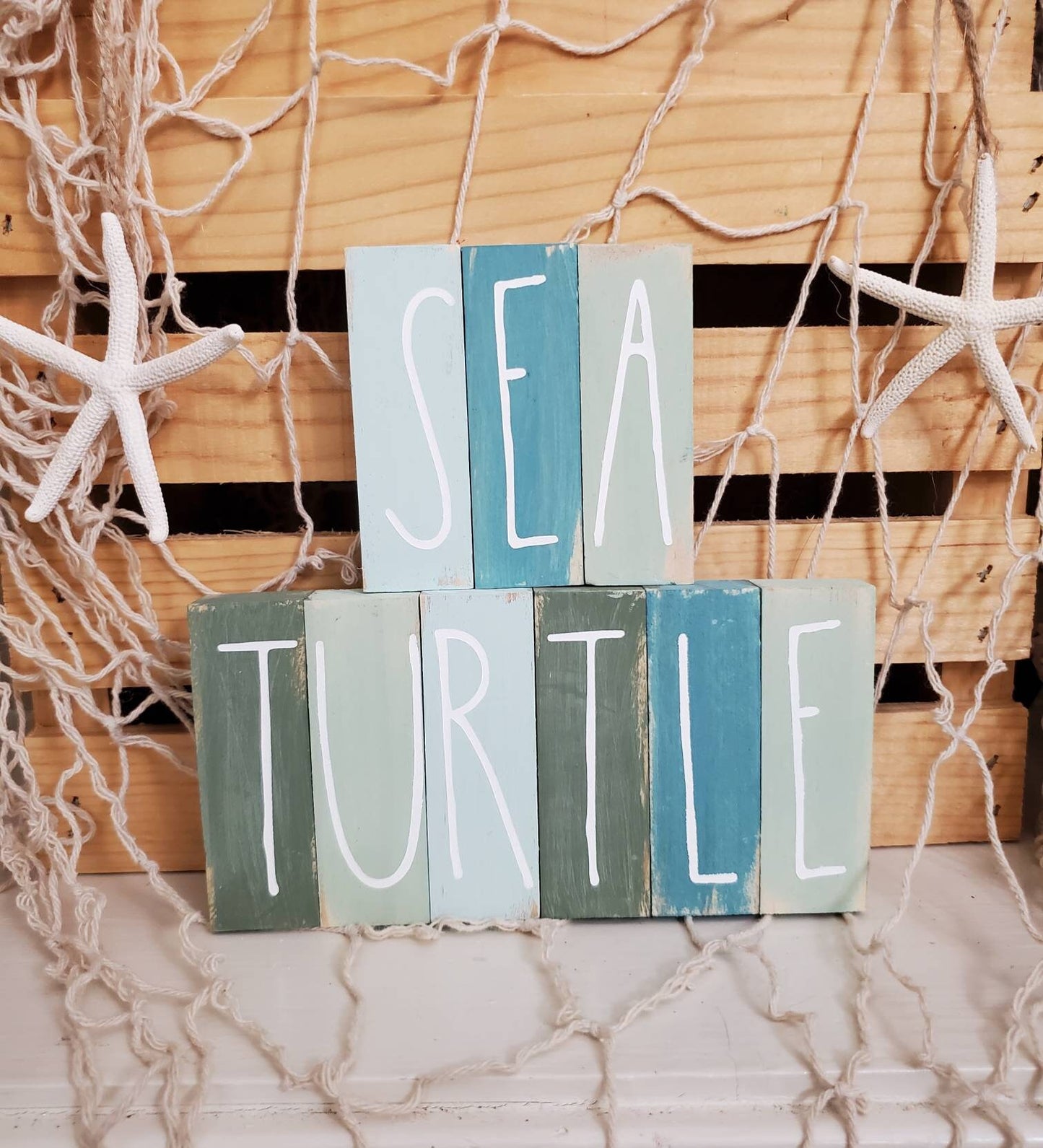 Sea Turtle Tiered Tray Decor Set – Hand-Painted Inspired by Outer Banks Sea Turtle Hospital