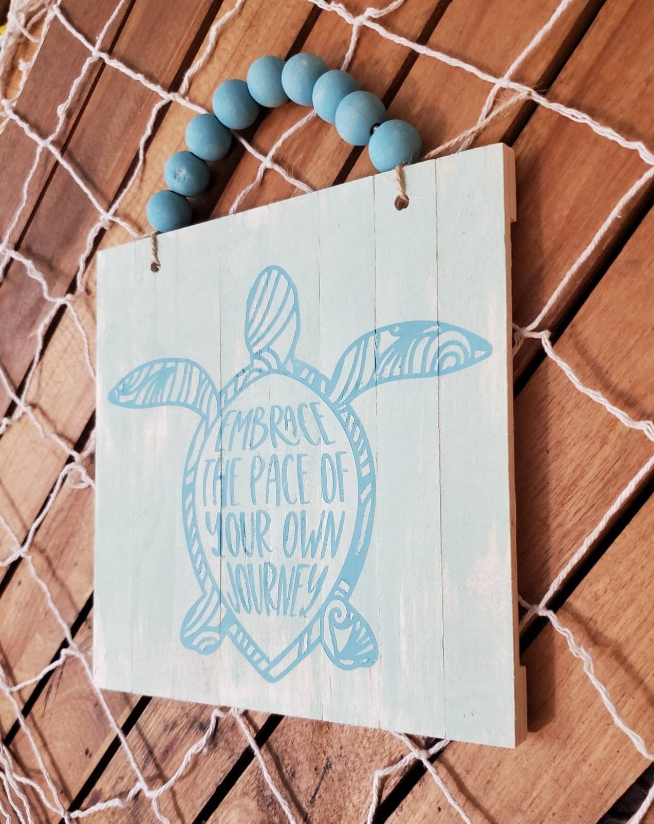 Sea Turtle Wood Sign – “Embrace the Pace of Your Own Journey” Coastal Decor