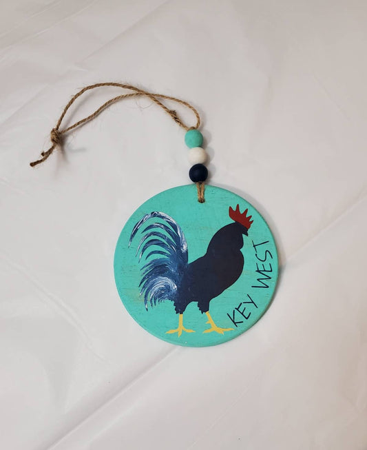 Key West Green Hand-Painted Wood Ornament – 4" Round with Beads