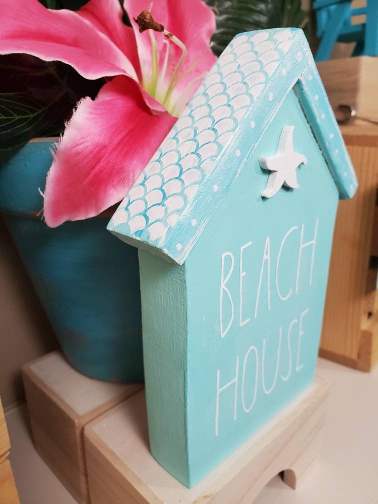 Mini Beach House Tiered Tray Set – Hand-Painted Coastal Shelf Sitters