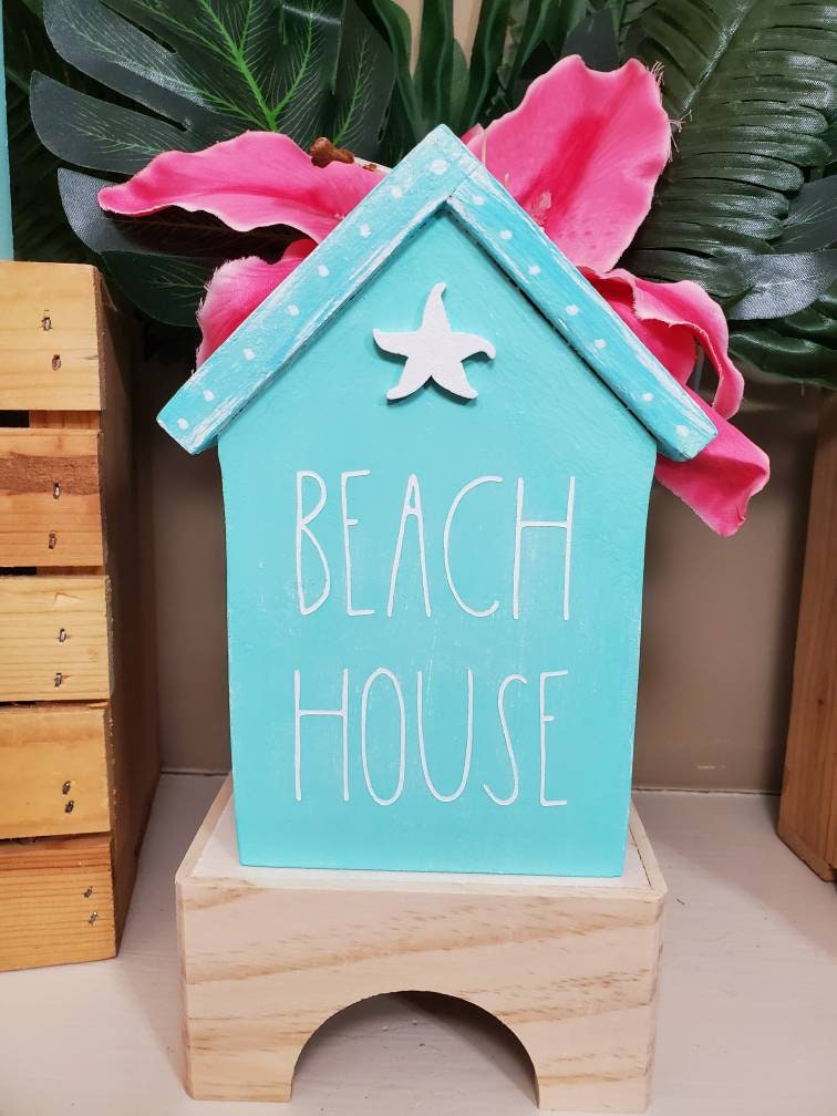 Mini Beach House Tiered Tray Set – Hand-Painted Coastal Shelf Sitters
