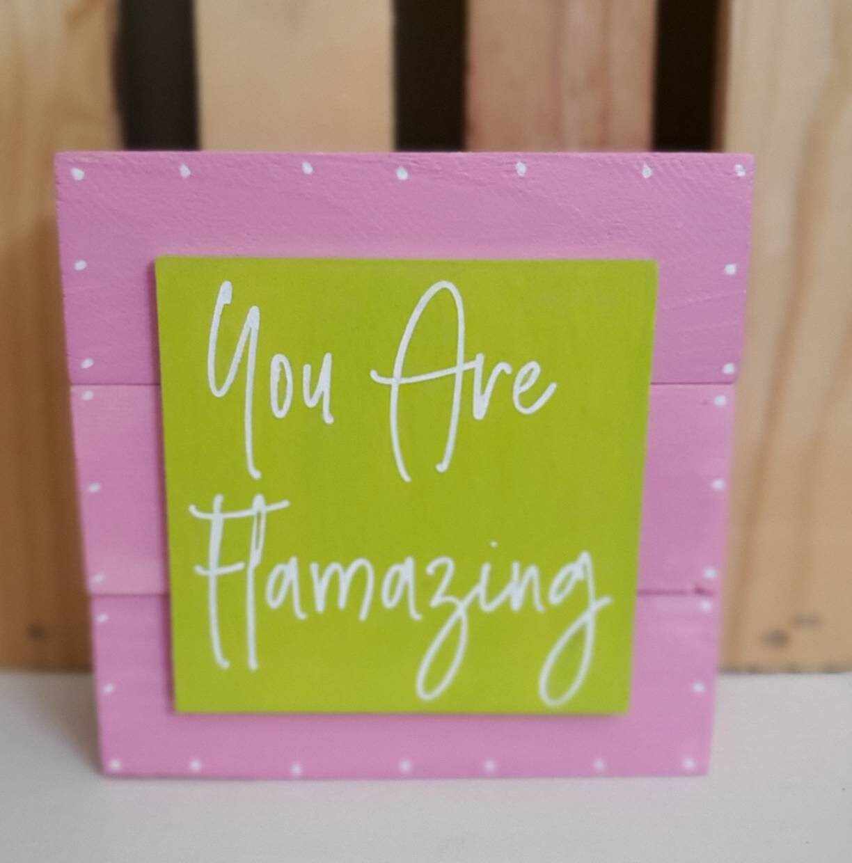 Flamingo Tiered Tray Decor Set – Hand-Painted Pink & Lime Green Coastal Charm with 3D Accents & Glitter Details
