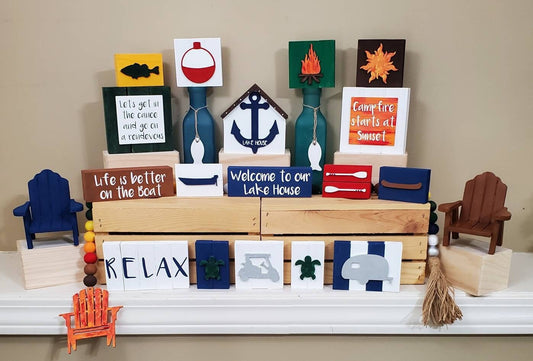 Lake Life Tiered Tray Decor – Hand-Painted Camp & Cabin Style