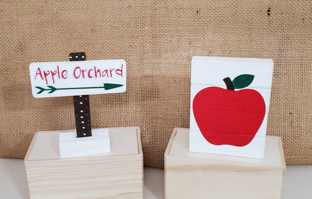 Apple Orchard Tiered Tray Decor – Red & White Fall Mini Signs, Apple Cider Donuts, Adirondack Chair, Kitchen Shelf Sitters