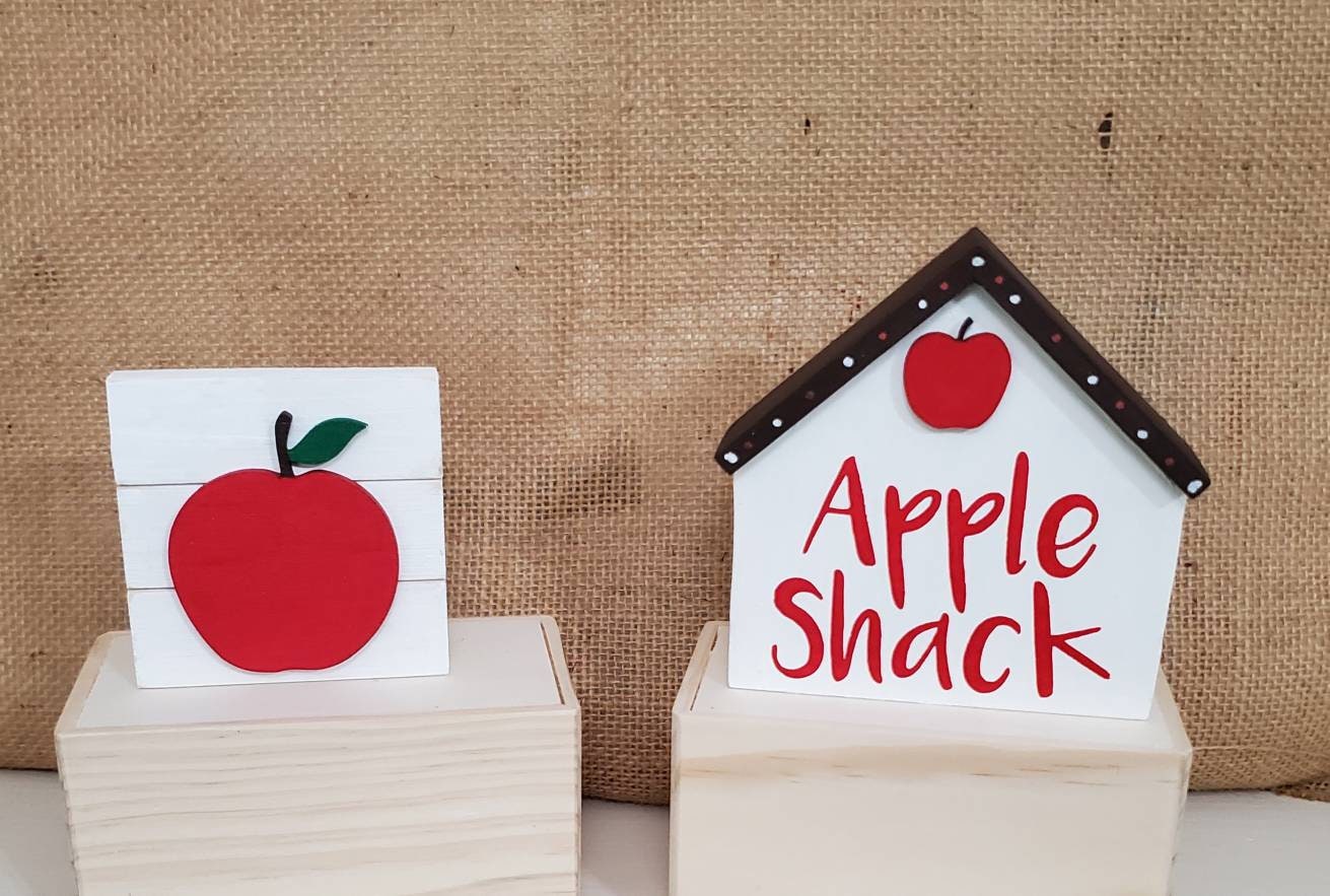 Apple Orchard Tiered Tray Decor – Red & White Fall Mini Signs, Apple Cider Donuts, Adirondack Chair, Kitchen Shelf Sitters