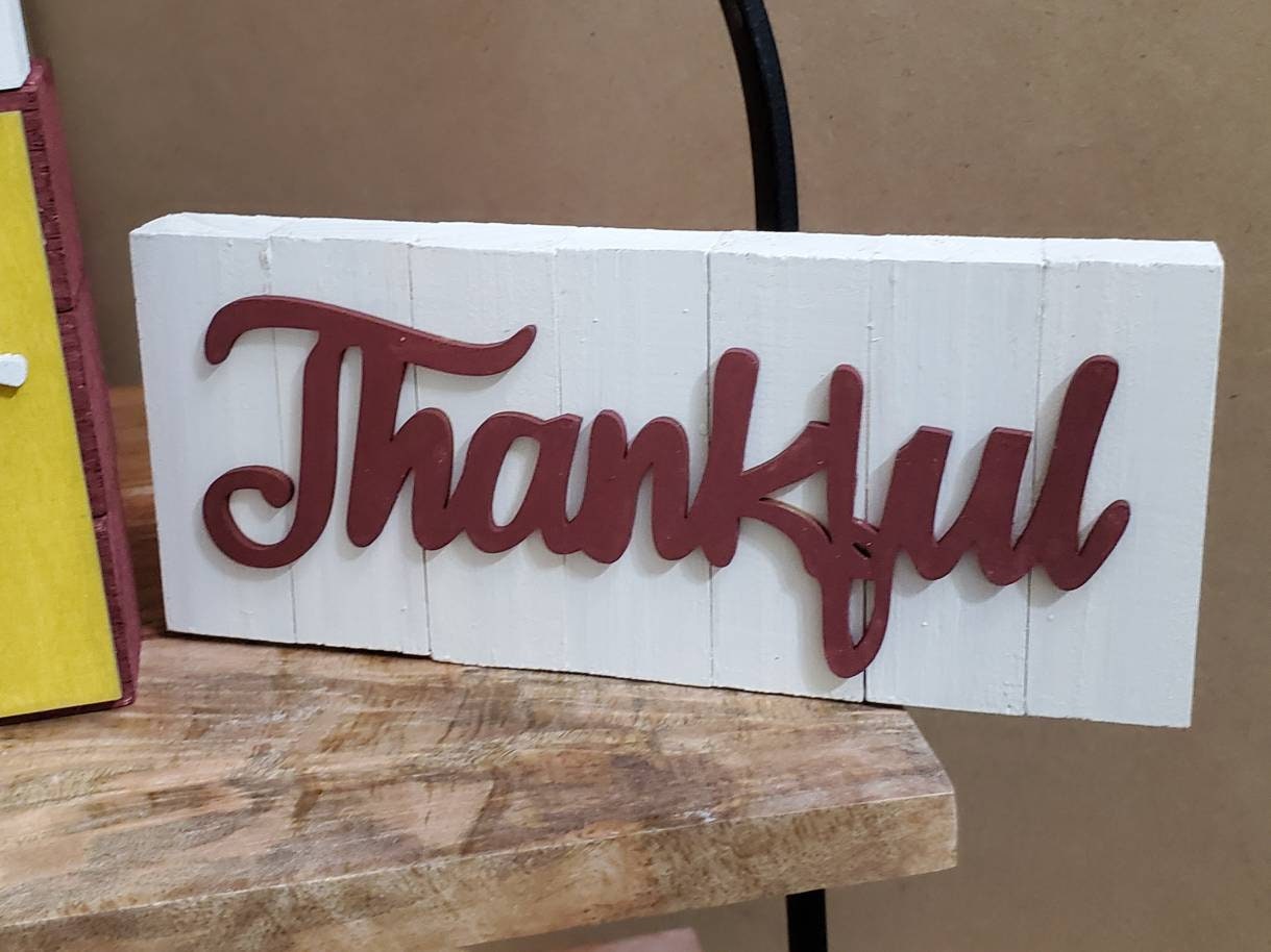 Fall Tiered Tray Decor – Burgundy & Gold 3D Wood Signs, Hand Painted Autumn Shelf Sitters