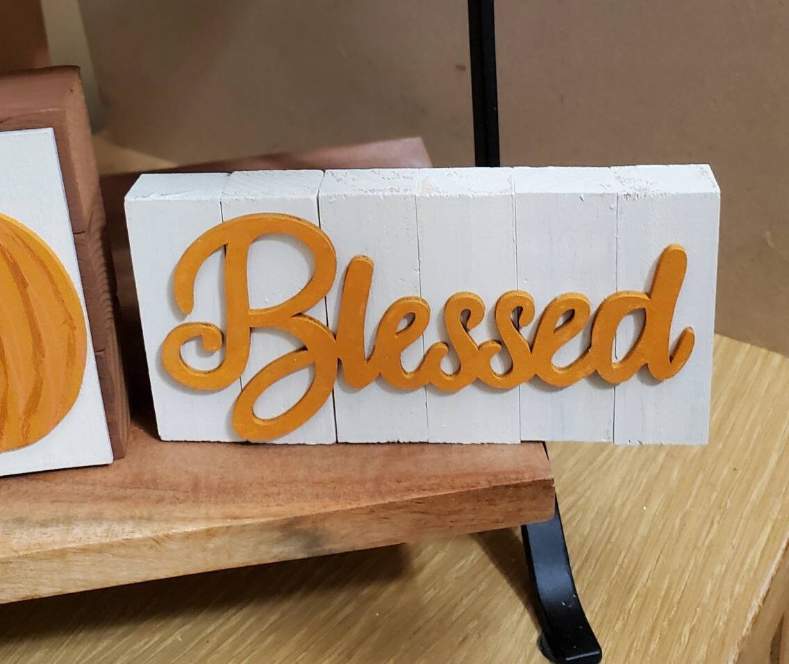 Fall Tiered Tray Decor – Burgundy & Gold 3D Wood Signs, Hand Painted Autumn Shelf Sitters