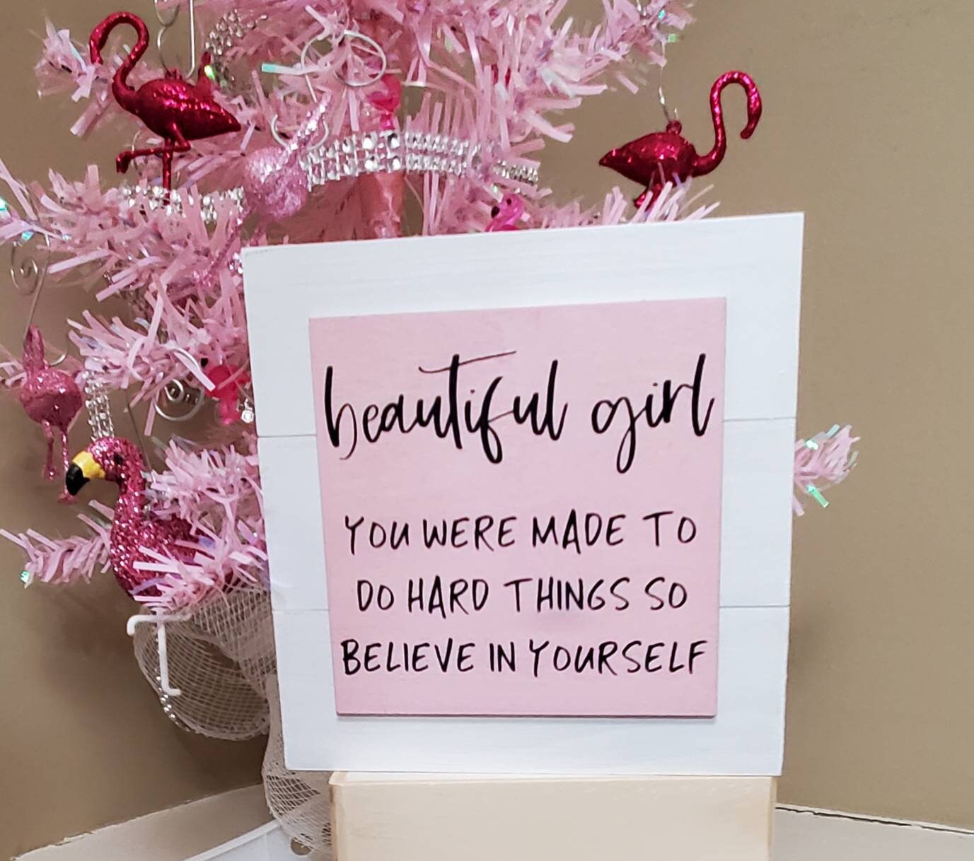 “Beautiful Girl” Motivational Wood Sign – Hand-Painted Shelf Sitter