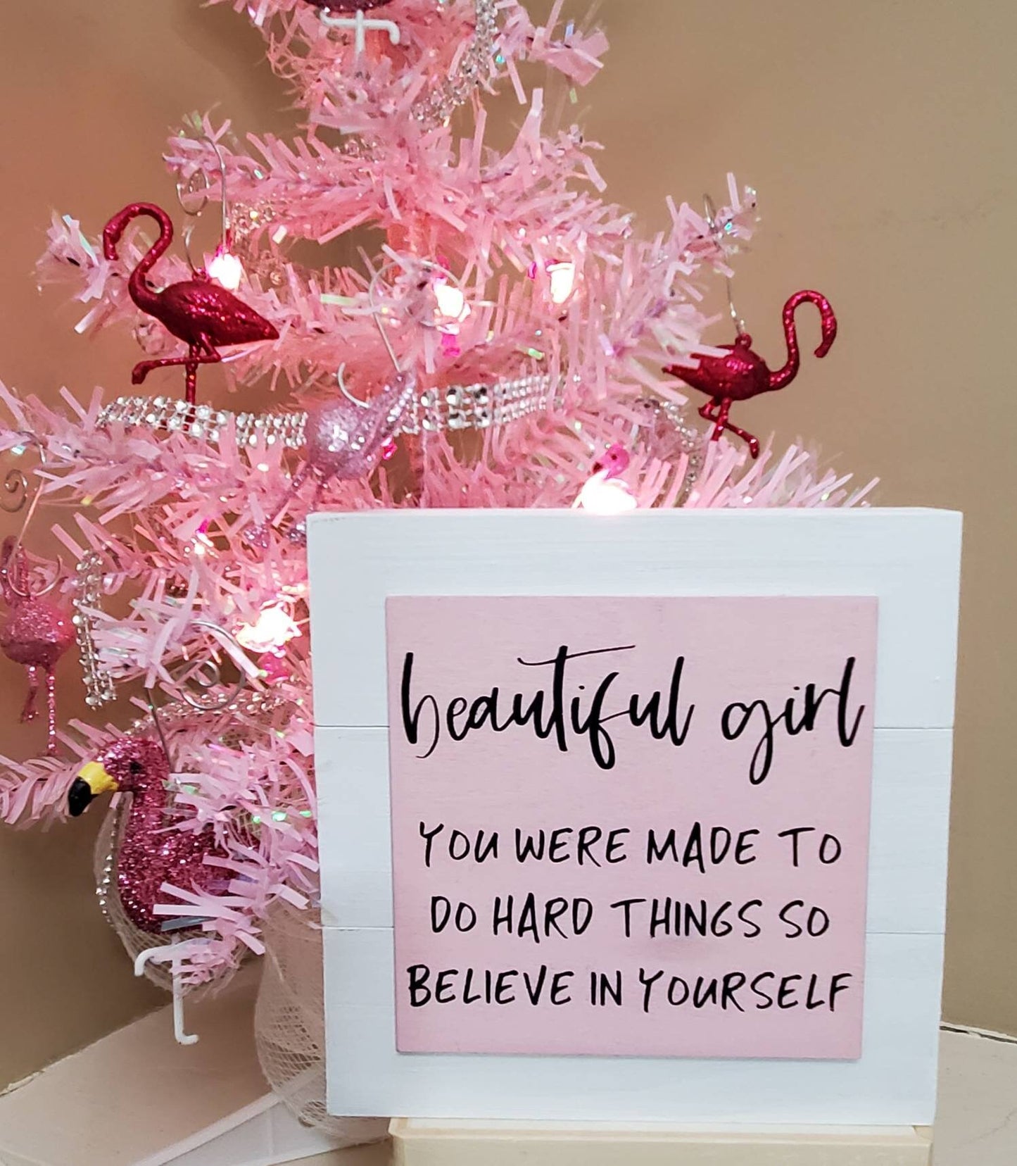 “Beautiful Girl” Motivational Wood Sign – Hand-Painted Shelf Sitter