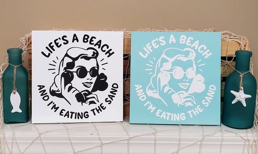 Life’s a Beach Wood Sign – Funny Hand-Painted Coastal Decor for Beach Lovers