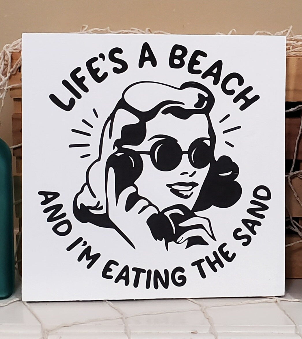 Life’s a Beach Wood Sign – Funny Hand-Painted Coastal Decor for Beach Lovers