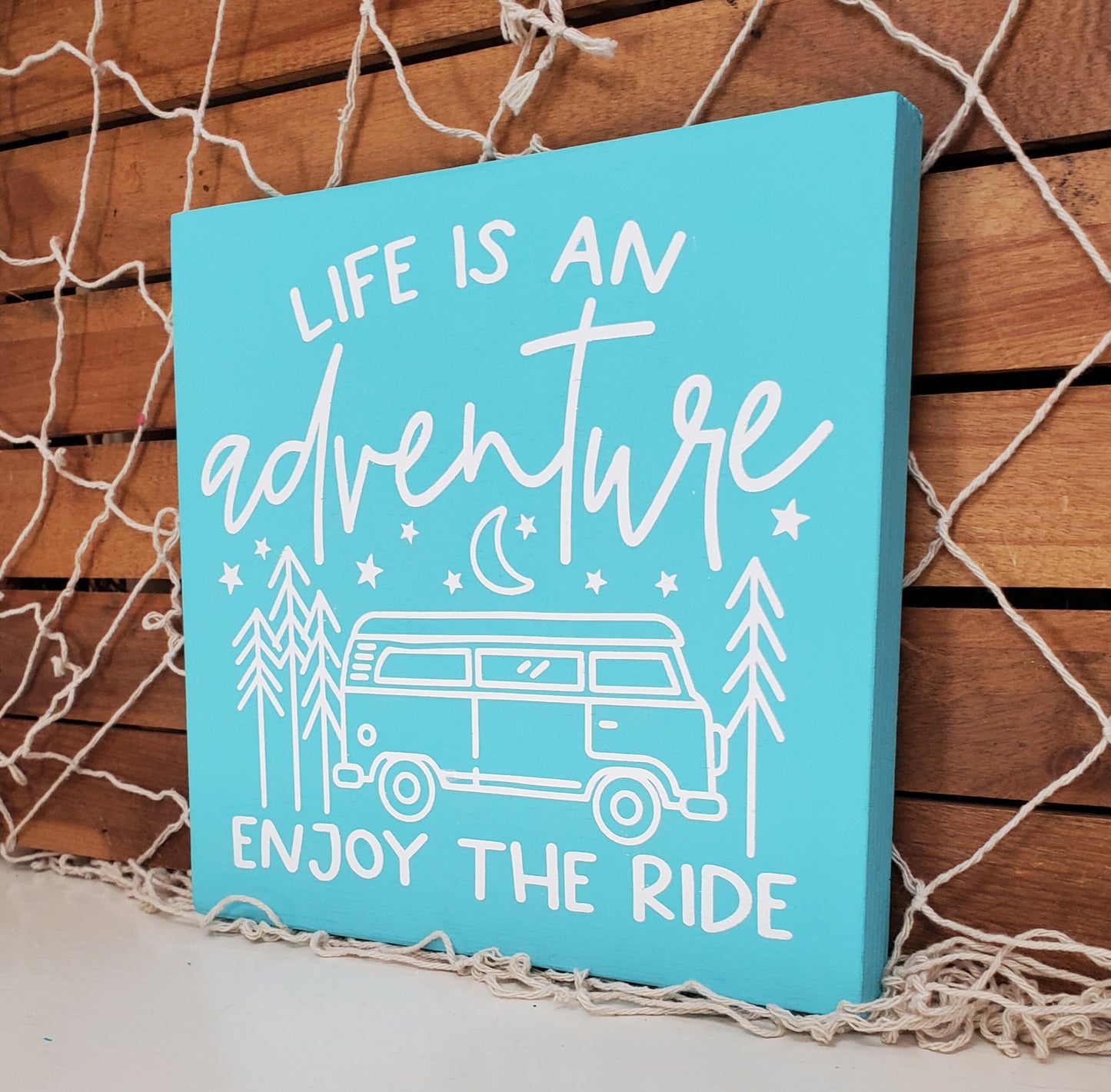 Life Is an Adventure, Enjoy the Ride Beach Bus Sign – Hand-Painted Coastal Wall Art for Beach Lovers