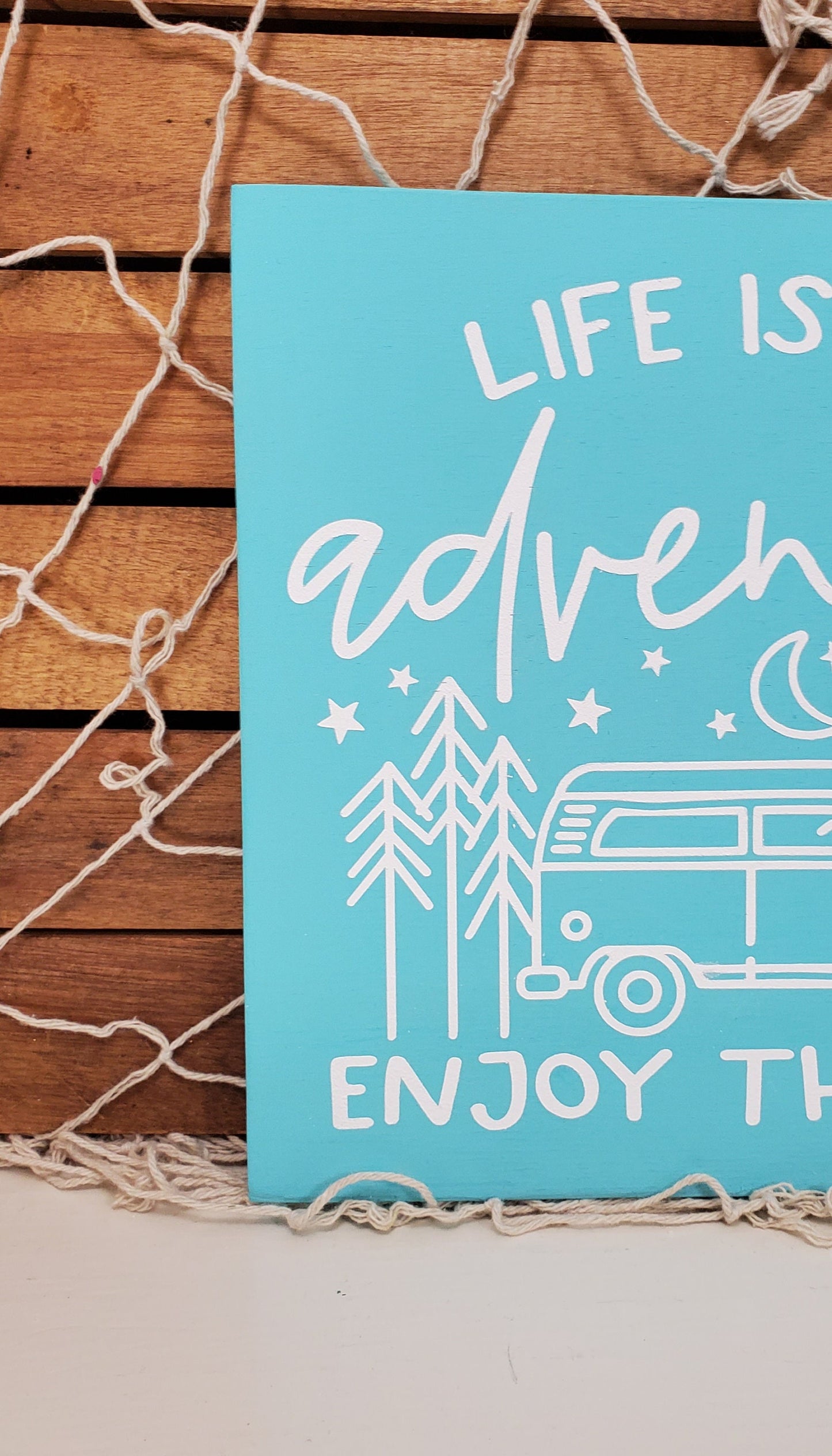 Life Is an Adventure, Enjoy the Ride Beach Bus Sign – Hand-Painted Coastal Wall Art for Beach Lovers