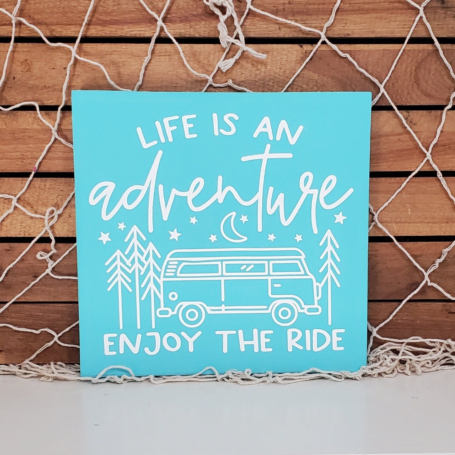 Life Is an Adventure, Enjoy the Ride Beach Bus Sign – Hand-Painted Coastal Wall Art for Beach Lovers